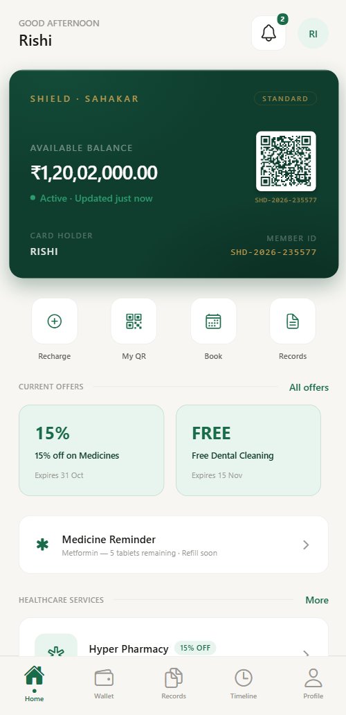 Sahakar Shield customer app membership card